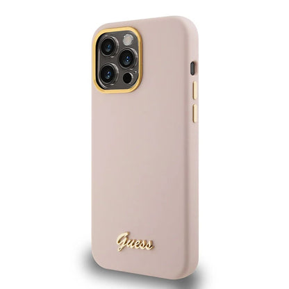 Case for Apple iPhone 15 Pro Max, Guess, Script Metal Logo & Frame, Light Pink