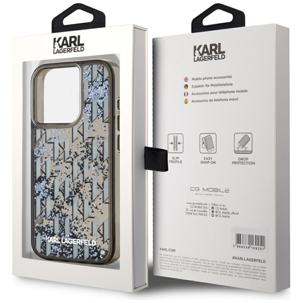 Case for Apple iPhone 15 Pro Max, Karl Lagerfeld, Liquid Glitter Monogram, Black