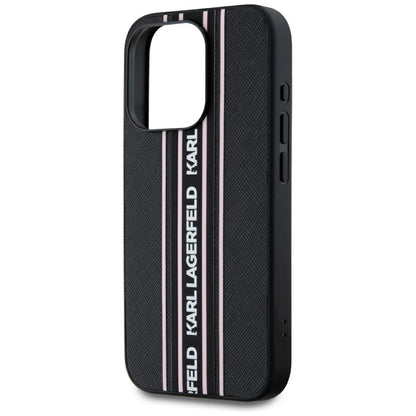 Case for Apple iPhone 15 Pro Max, Karl Lagerfeld, Saffiano Athleisure Stripes with Strap, Pink