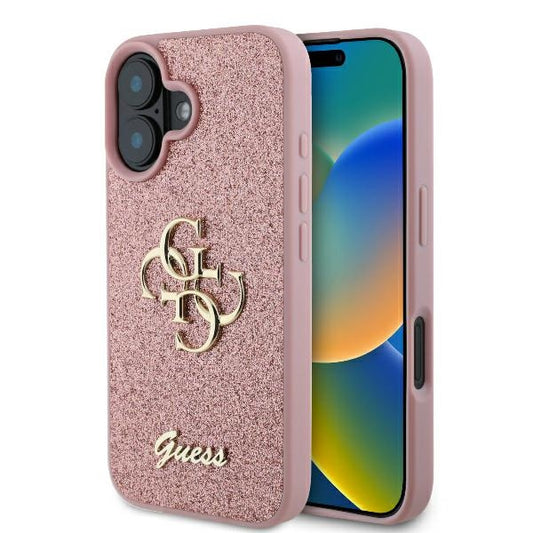 Case for Apple iPhone 16, Guess, Fixed Glitter Big 4G, Pink