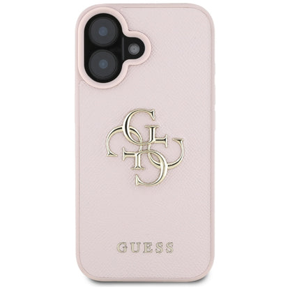 Case for Apple iPhone 16, Guess, Grained Big 4G Logo Small Classic Logo, Pink