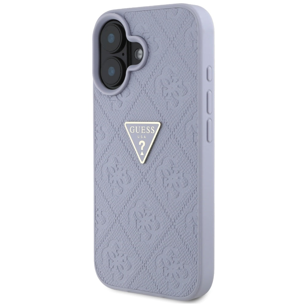 Case for Apple iPhone 16, Guess, Hot Stamp 4G Pattern Triangle Logo, Light Purple