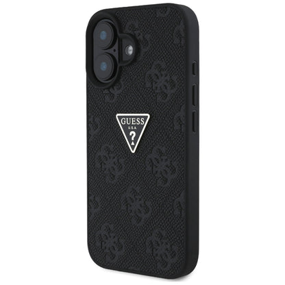 Case for Apple iPhone 16, Guess, Hot Stamp 4G Pattern Triangle Logo, Black