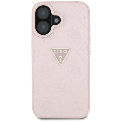 Case for Apple iPhone 16, Guess, Hot Stamp 4G Pattern Triangle Logo, Pink