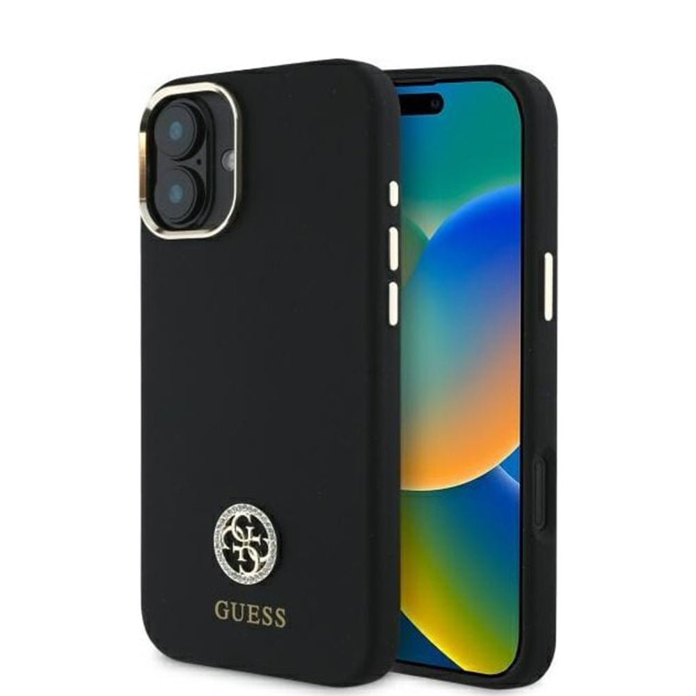 Case for Apple iPhone 16, Guess, Strass 4G Logo, Black