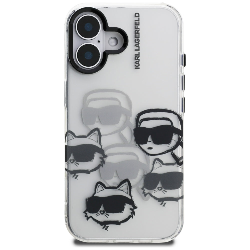 Case for Apple iPhone 16, Karl Lagerfeld, IML Luxury Multi Head Pattern, Transparent
