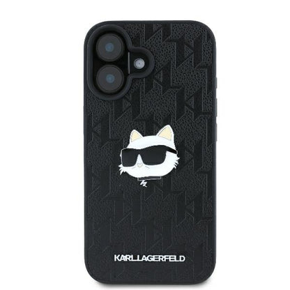 Case for Apple iPhone 16, Karl Lagerfeld, Monogram Choupette's Head, Black
