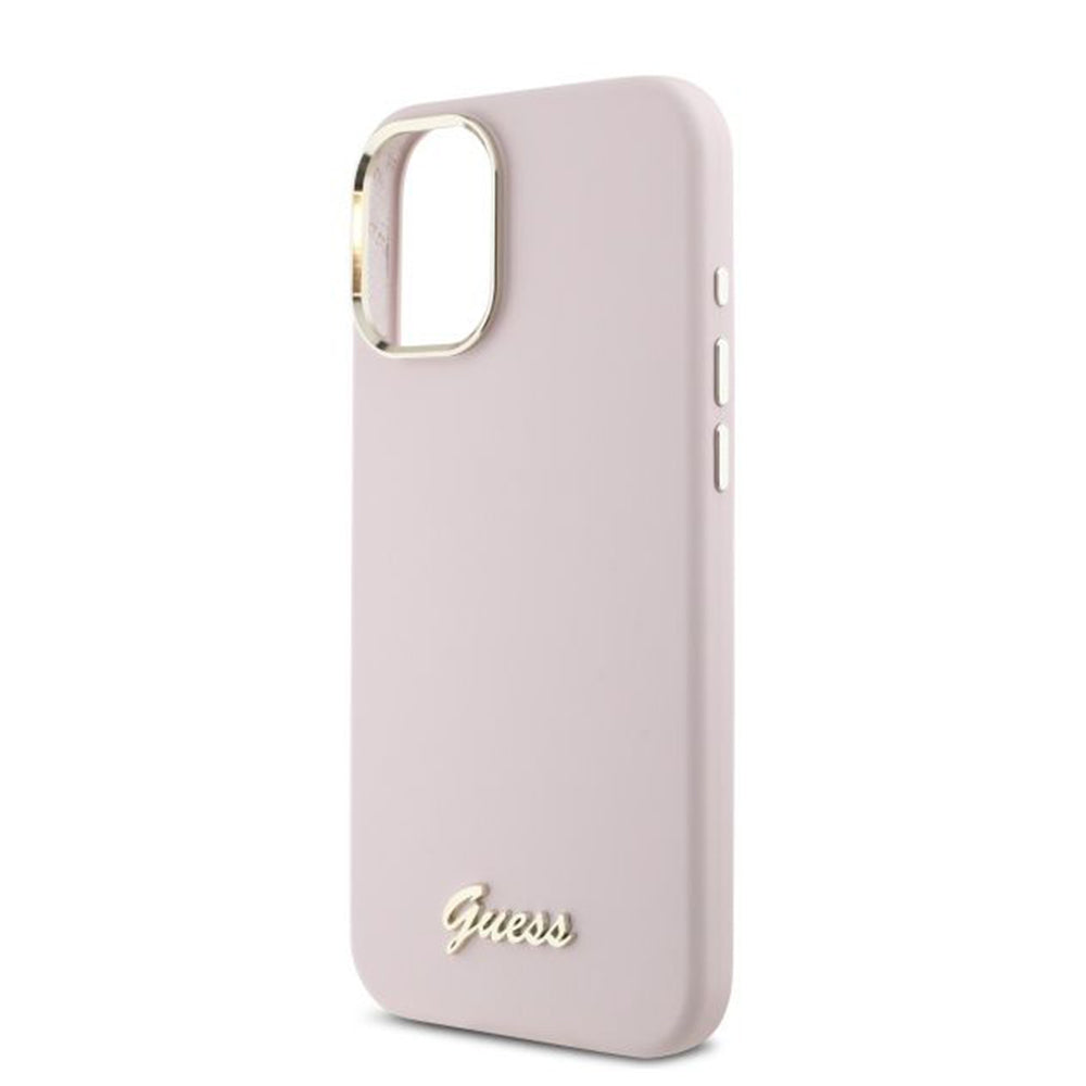 Case for Apple iPhone 16 Plus, Guess, Script Metal Logo & Frame, Pink