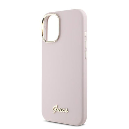 Case for Apple iPhone 16 Plus, Guess, Script Metal Logo & Frame, Pink