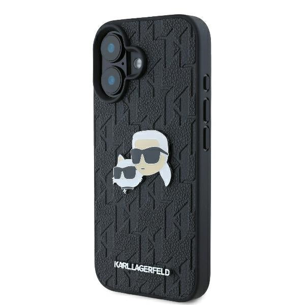 Case for Apple iPhone 16 Plus, Karl Lagerfeld, Monogram Karl & Choupette's Heads, Black