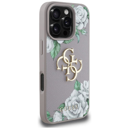 Case for Apple iPhone 16 Pro, Guess, 4G Grained Roses Big Logo, Purple