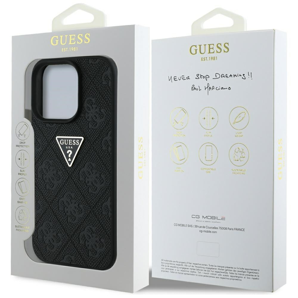 Case for Apple iPhone 16 Pro, Guess, Hot Stamp 4G Pattern Triangle Logo, Black