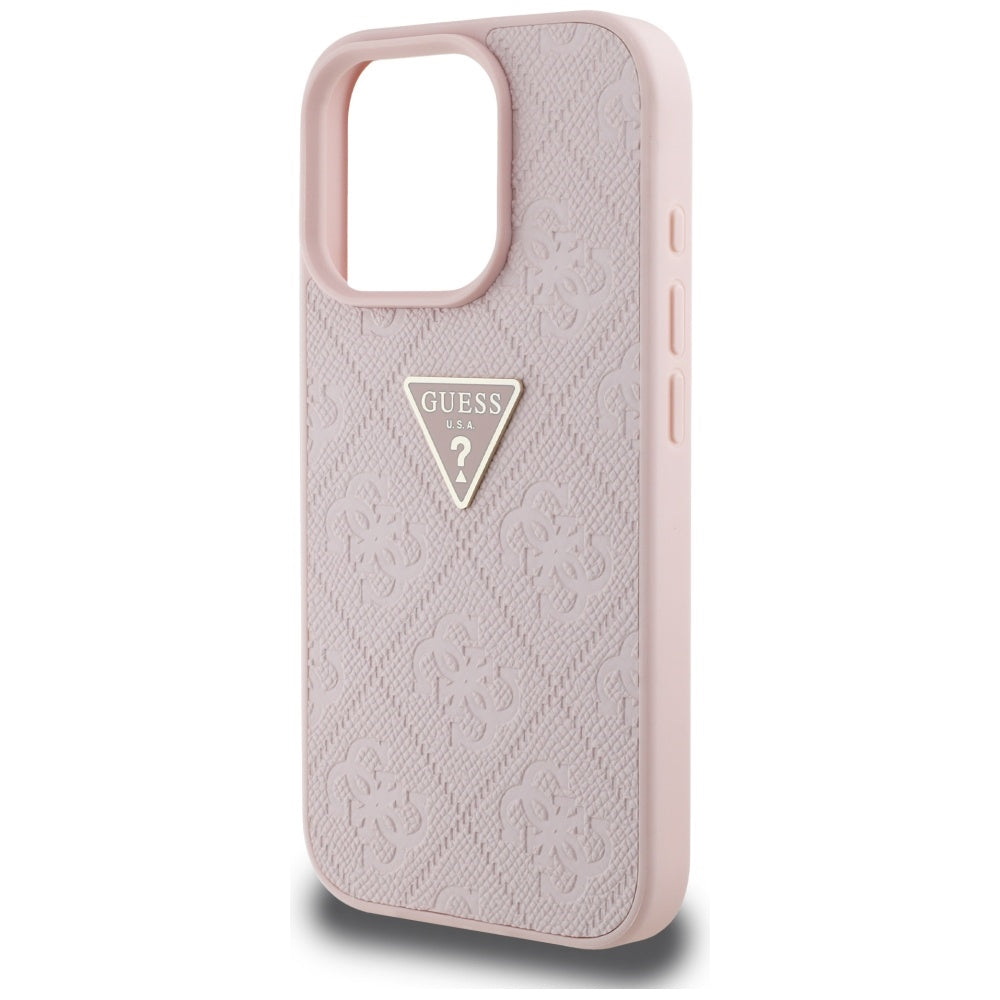 Case for Apple iPhone 16 Pro, Guess, Hot Stamp 4G Pattern Triangle Logo, Pink