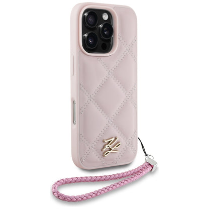 Case for Apple iPhone 16 Pro, Karl Lagerfeld, Quilted Initial Logo & Chain Strap, Pink