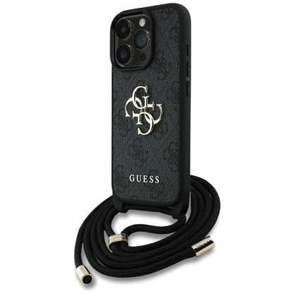 Case for Apple iPhone 16 Pro Max, Guess, 4G CBDY Big Logo with Cord Strap, Black