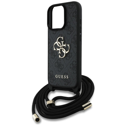 Case for Apple iPhone 16 Pro Max, Guess, 4G CBDY Big Logo with Cord Strap, Black