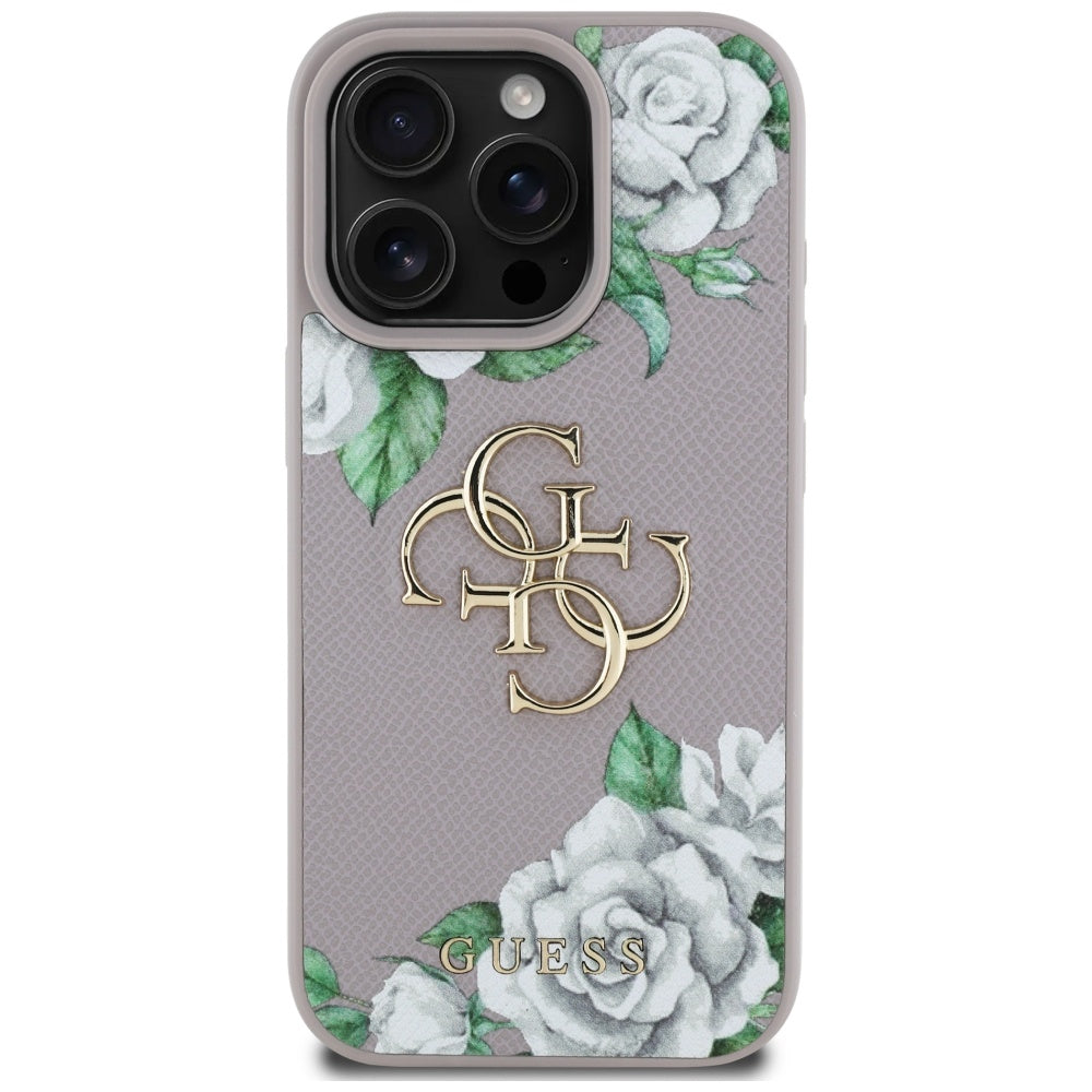 Case for Apple iPhone 16 Pro Max, Guess, 4G Grained Roses Big Logo, Purple