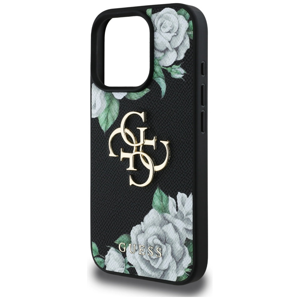 Case for Apple iPhone 16 Pro Max, Guess, 4G Grained Roses Big Logo, Black