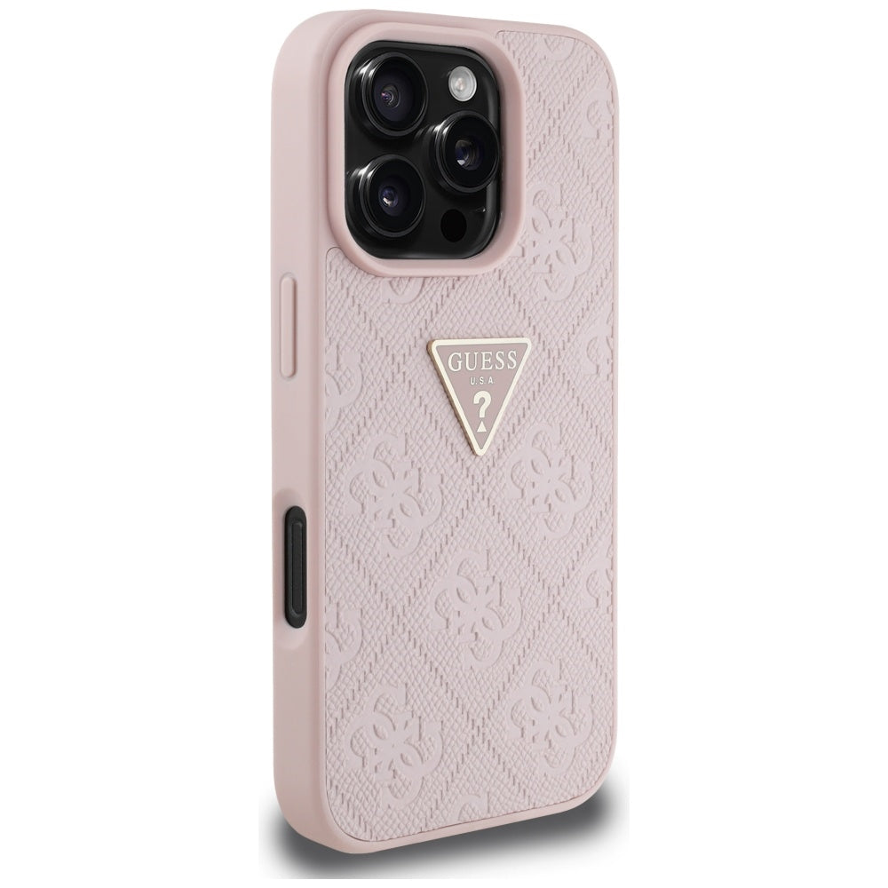 Case for Apple iPhone 16 Pro Max, Guess, Hot Stamp 4G Pattern Triangle Logo, Pink