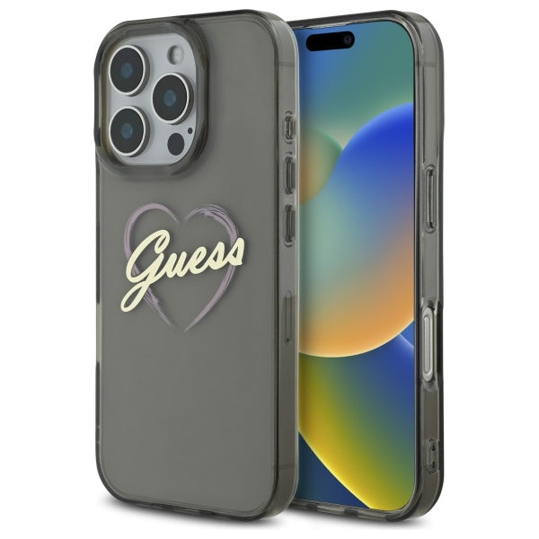 Case for Apple iPhone 16 Pro Max, Guess, IML Heart, Black