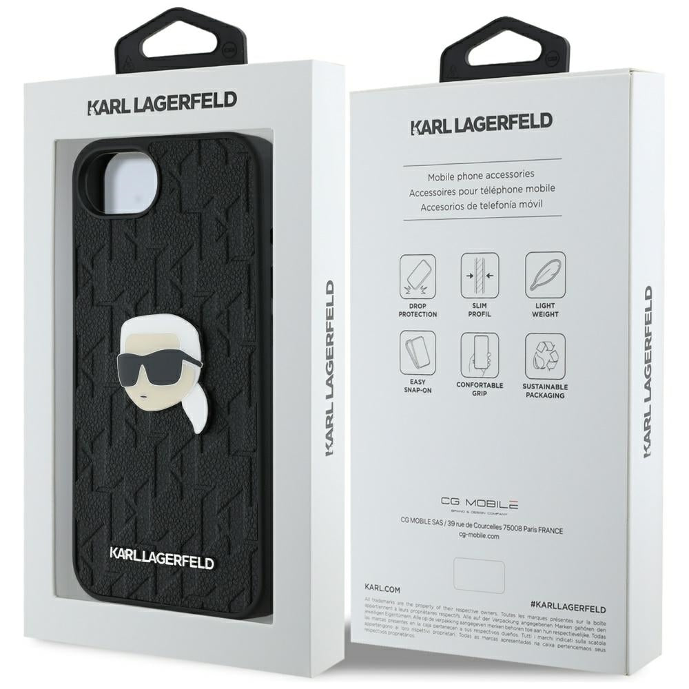 Case for Apple iPhone 16e, Karl Lagerfeld, Monogram Karl's Head, Black