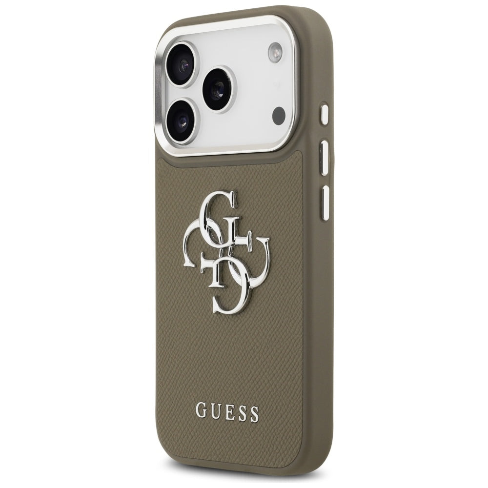 Case for Apple iPhone 17 Pro, Guess, 4G Grained Big And Classic Logo, Silver Brown
