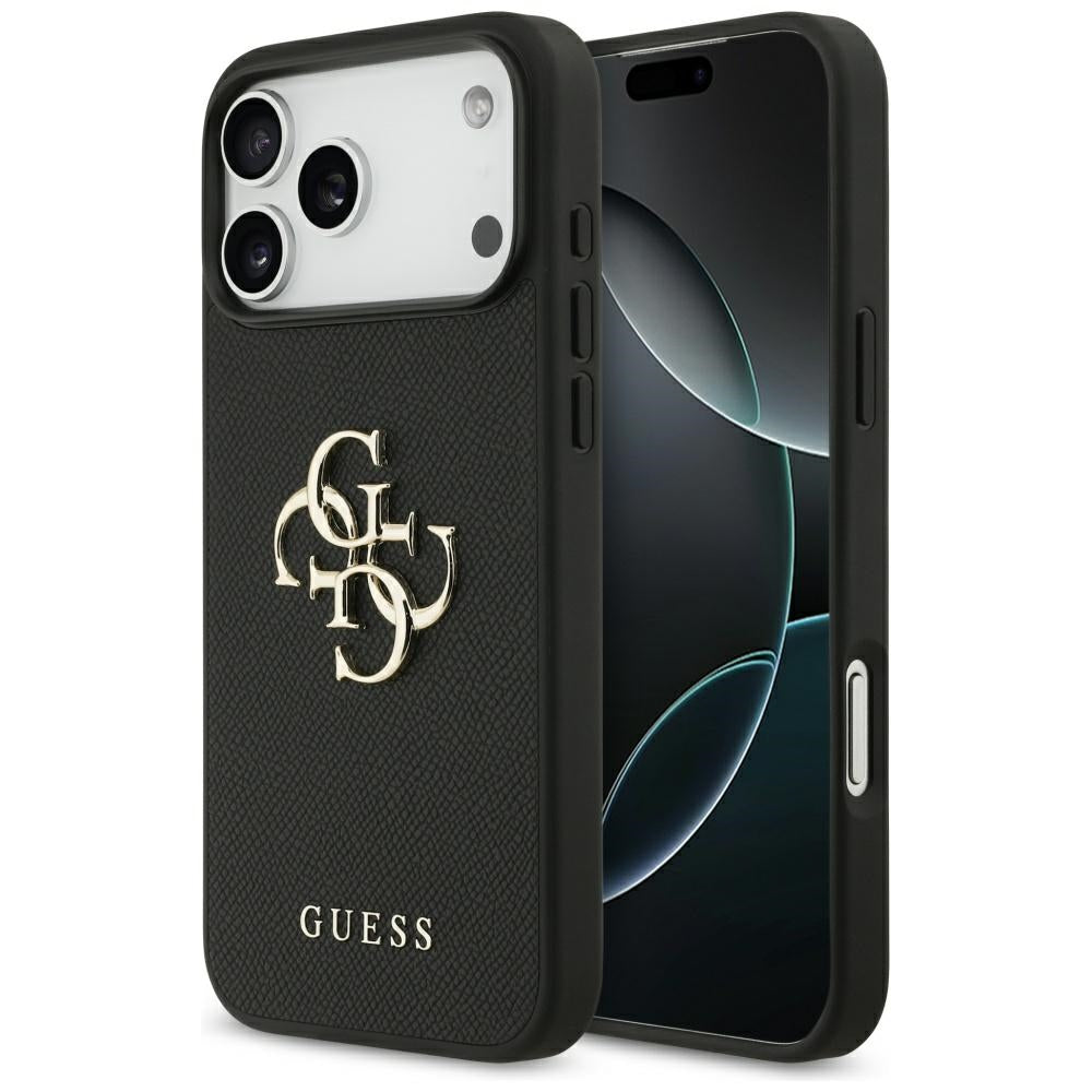 Case for Apple iPhone 17 Pro Max, Guess, 4G Grained Big and Classic Logo, Black