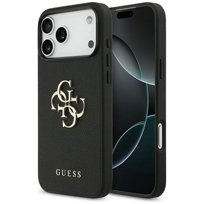 Case for Apple iPhone 17 Pro Max, Guess, 4G Grained Big and Classic Logo, Black