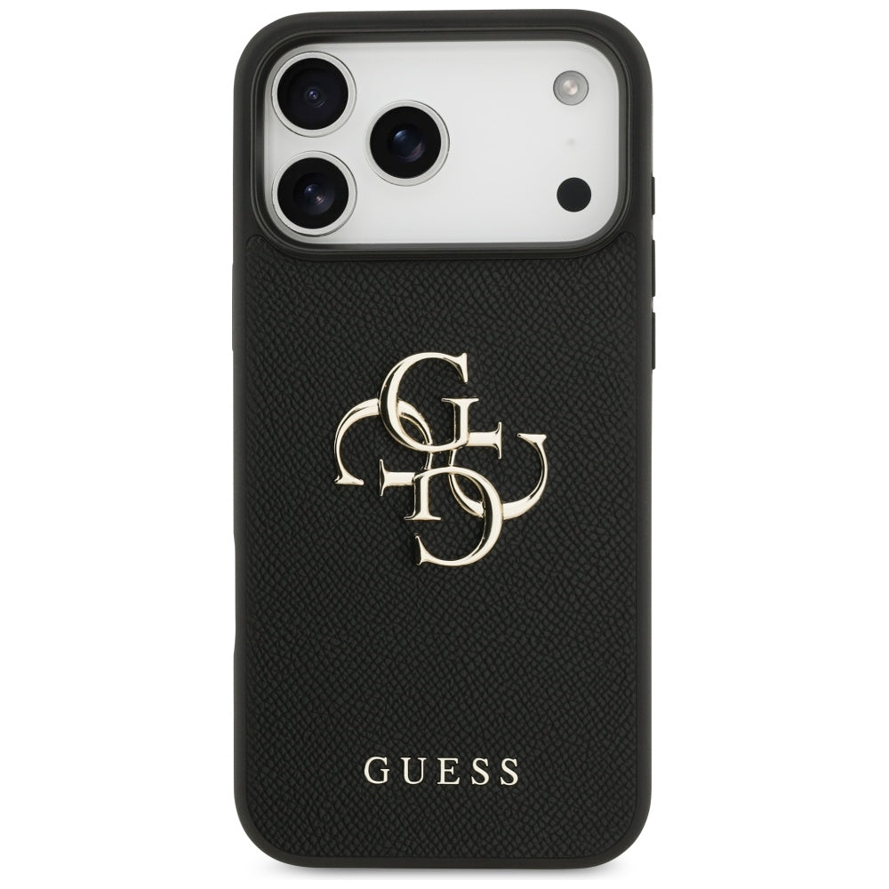Case for Apple iPhone 17 Pro Max, Guess, 4G Grained Big and Classic Logo, Black
