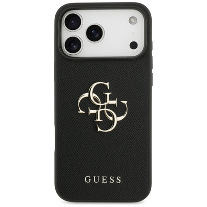 Case for Apple iPhone 17 Pro Max, Guess, 4G Grained Big and Classic Logo, Black