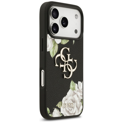 Case for Apple iPhone 17 Pro Max, Guess, 4G Grained Roses Big Logo, Black