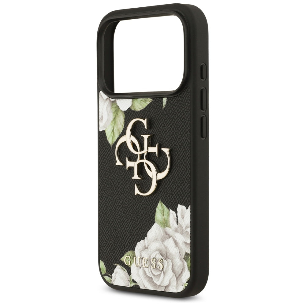 Case for Apple iPhone 17 Pro Max, Guess, 4G Grained Roses Big Logo, Black
