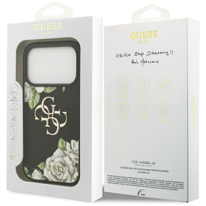 Case for Apple iPhone 17 Pro Max, Guess, 4G Grained Roses Big Logo, Black
