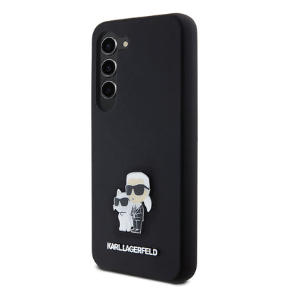 Case for Samsung Galaxy S23 S911, Karl Lagerfeld, Silicone Karl & Choupette Metal, Black
