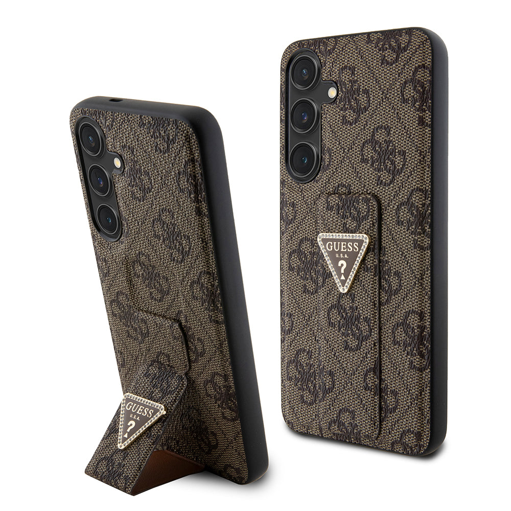 Case for Samsung Galaxy S24+ S926, Guess, Grip Stand 4G Triangle Strass, Brown