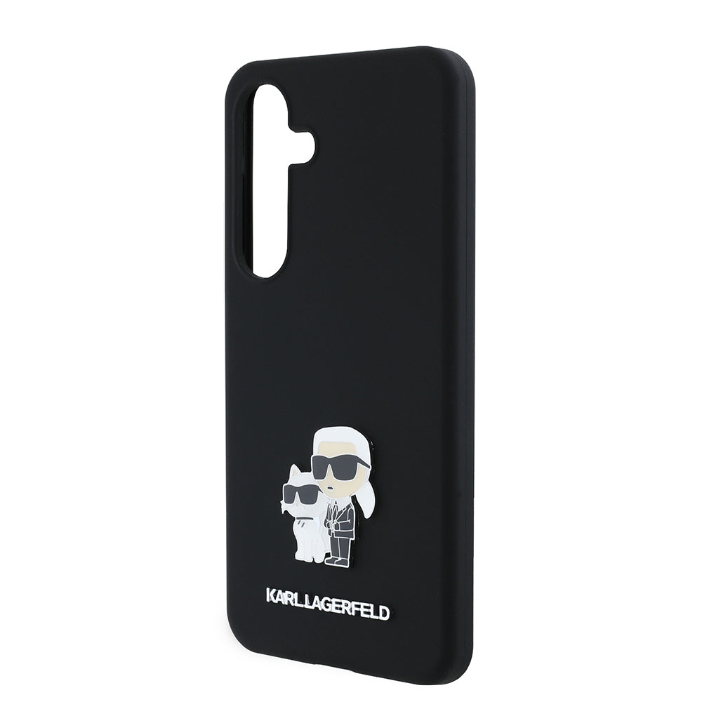 Case for Samsung Galaxy S24 S921, Karl Lagerfeld, Silicone Karl & Choupette Metal, Black