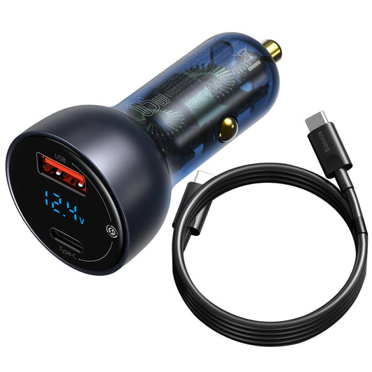 Car Charger with USB-C Cable Baseus Digital Display, 65W, 5A, 1 x USB-A - 1 x USB-C, Black TZCCKX-0G
