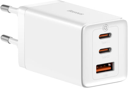 Baseus GaN5 Pro Network Charger, 65W, 3.25A, 1 x USB-A - 2 x USB-C, White CCGP120202