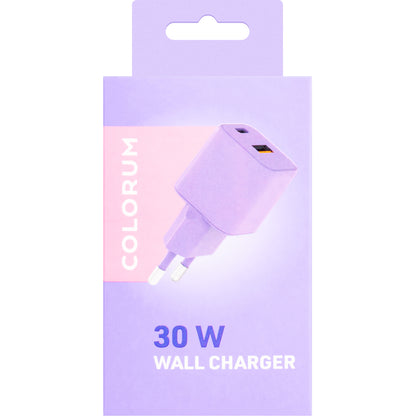 Network Charger Colorum CLS30-AC-09, 30W, 3A, 1 x USB-A - 1 x USB-C, Purple 