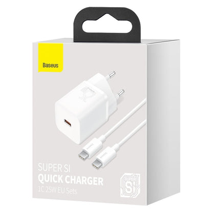 Baseus Super Si USB-C Network Charger with USB-C Cable, 25W, 3A, 1 x USB-C, White TZCCCSUP-L02 