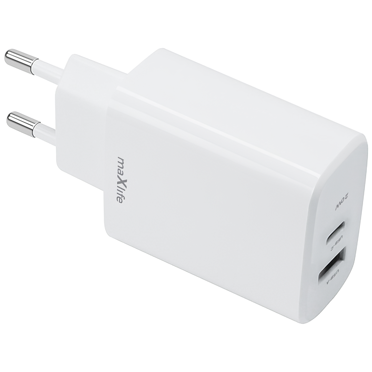 MaXlife Network Charger MXTC-10-20AC, 20W, 3A, 1 x USB-A - 1 x USB-C, White 