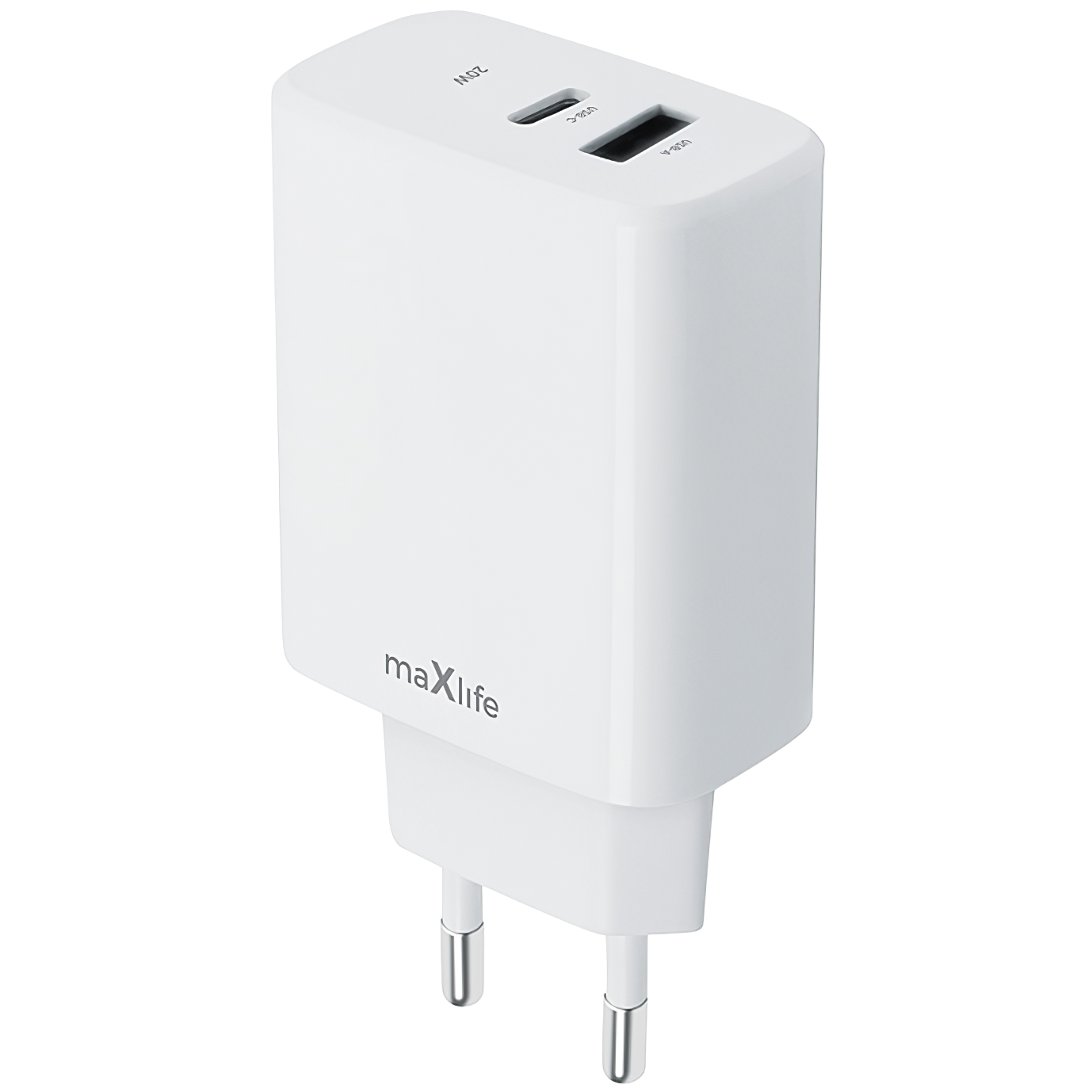 MaXlife Network Charger MXTC-10-20AC, 20W, 3A, 1 x USB-A - 1 x USB-C, White 