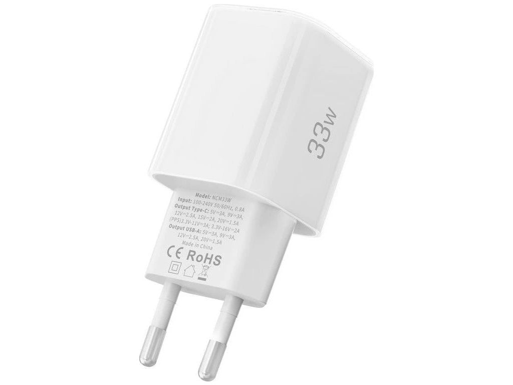 Tech-Protect NCM33W Network Charger, 33W, 3A, 1 x USB-A - 1 x USB-C, White