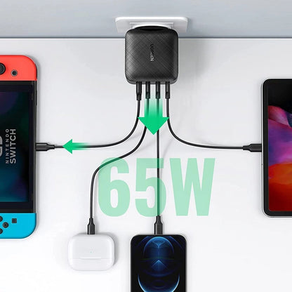 Network Charger UGREEN CD104, 65W, 3A, 1 x USB-A - 3 x USB-C, Black