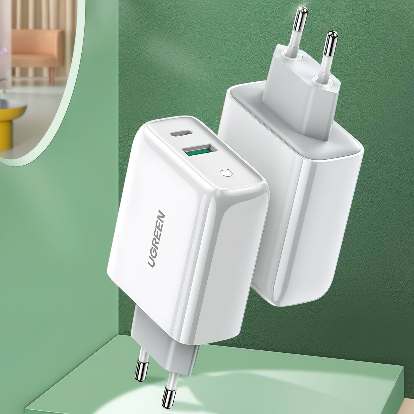 Network Charger UGREEN CD170, 36W, 3A, 1 x USB-A - 1 x USB-C, White 