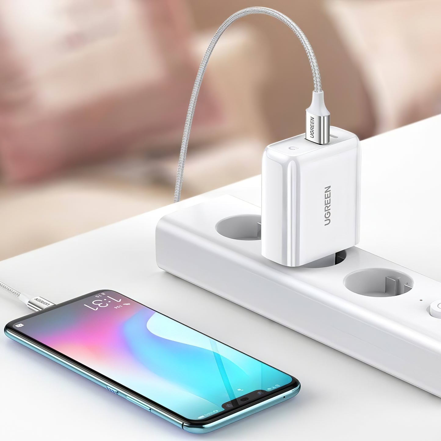 Network Charger UGREEN CD170, 36W, 3A, 1 x USB-A - 1 x USB-C, White 