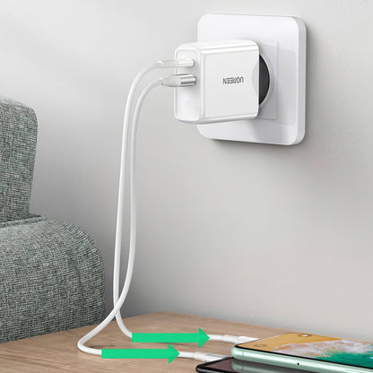 Network Charger UGREEN CD170, 36W, 3A, 1 x USB-A - 1 x USB-C, White 