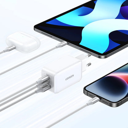 Network Charger UGREEN CD244, 65W, 3A, 1 x USB-A - 2 x USB-C, White