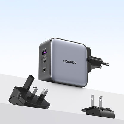 Network Charger UGREEN CD296, 65W, 5A, 1 x USB-A - 2 x USB-C, Grey 