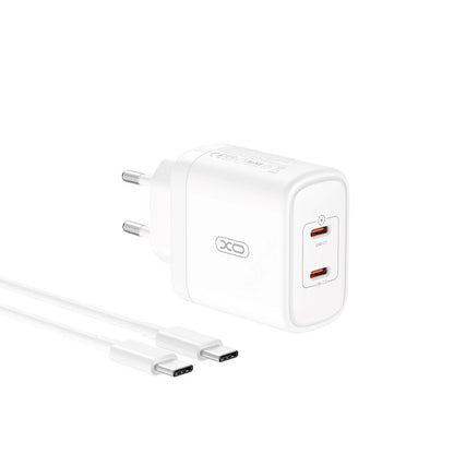 Network Charger with USB-C Cable XO Design CE08, 50W, 3A, 2 x USB-C, White